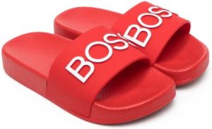 BOSS Kidswear embossed-logo rubber slides Rood