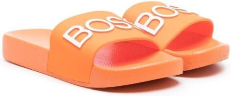 BOSS Kidswear Slippers met logo-reliëf Oranje