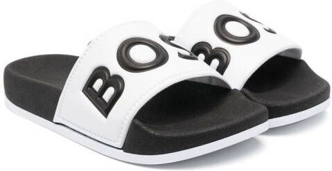 BOSS Kidswear Slippers met logo-reliëf Wit