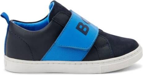 BOSS Kidswear Leren sneakers met logoprint Blauw