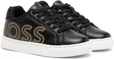 BOSS Kidswear Leren sneakers Zwart