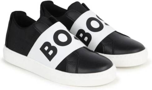 BOSS Kidswear Leren sneakers Zwart