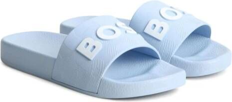 BOSS Kidswear Teenslippers met logo-reliëf Blauw