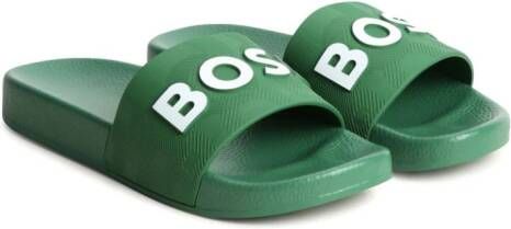 BOSS Kidswear Slippers met logo-reliëf Groen