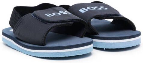 BOSS Kidswear Sandalen met logoprint Blauw
