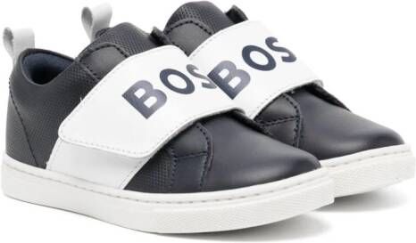 BOSS Kidswear Leren sneakers met logoband Blauw