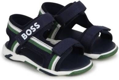 BOSS Kidswear Sandalen met klittenband en streep detail Blauw