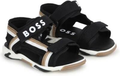 BOSS Kidswear Sandalen met klittenband en streep detail Zwart