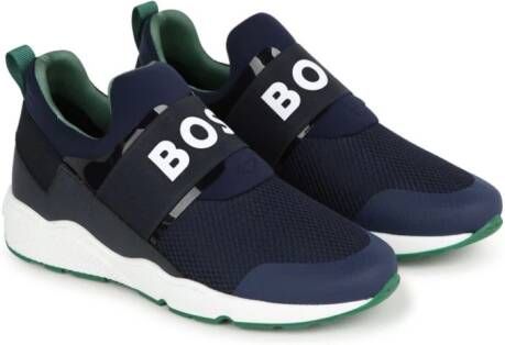 BOSS Kidswear Slip-on sneakers met logoprint Blauw