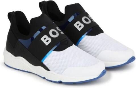 BOSS Kidswear Slip-on sneakers met logoprint Blauw