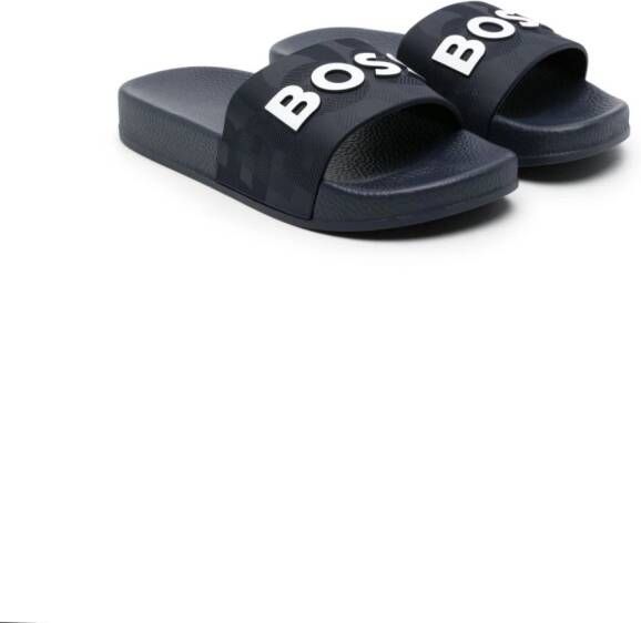 BOSS Kidswear Slippers met logo Blauw