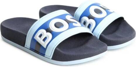 BOSS Kidswear Slippers met logo-reliëf Blauw