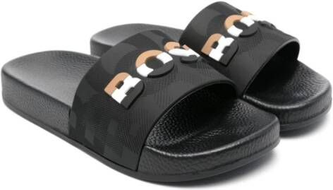 BOSS Kidswear Slippers met logo-reliëf Zwart