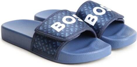 BOSS Kidswear Slippers met logoprint Blauw
