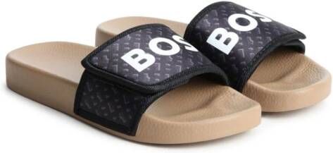 BOSS Kidswear Slippers met logoprint Zwart