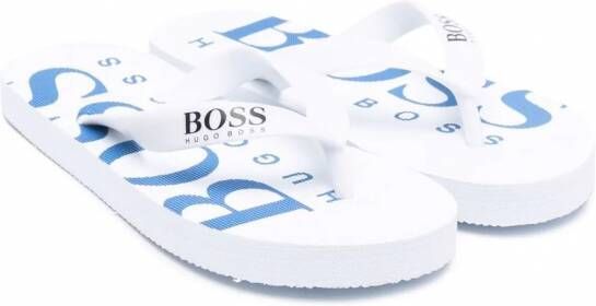 BOSS Kidswear Teenslippers met logoprint Wit