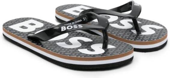 BOSS Kidswear Teenslippers met logoprint Zwart