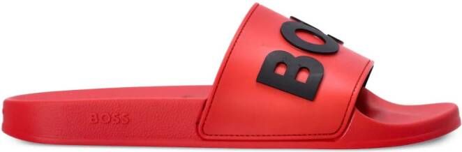BOSS Slippers met logo-applicatie Rood