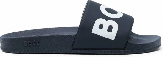 BOSS Slippers met logoprint Blauw