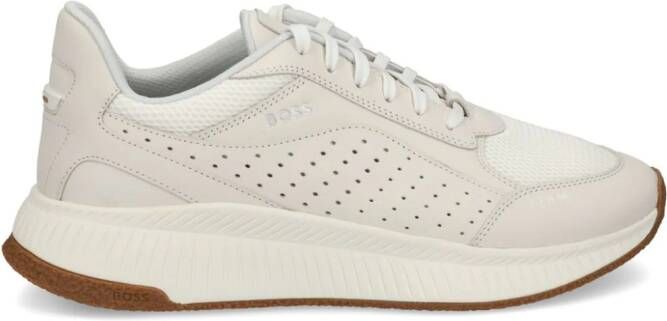 BOSS TTNM EVO leren sneakers met mesh vlak Beige