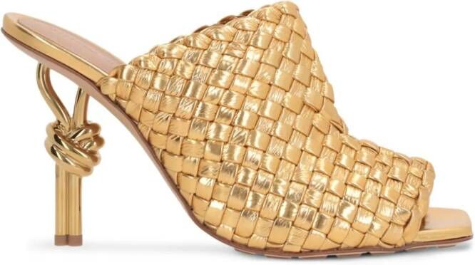 Bottega Veneta 90mm Intrecciato metallic leather heels Goud