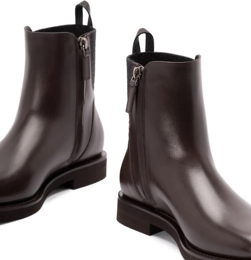 Brunello Cucinelli 30 mm leren enkellaarzen met monili ketting Bruin