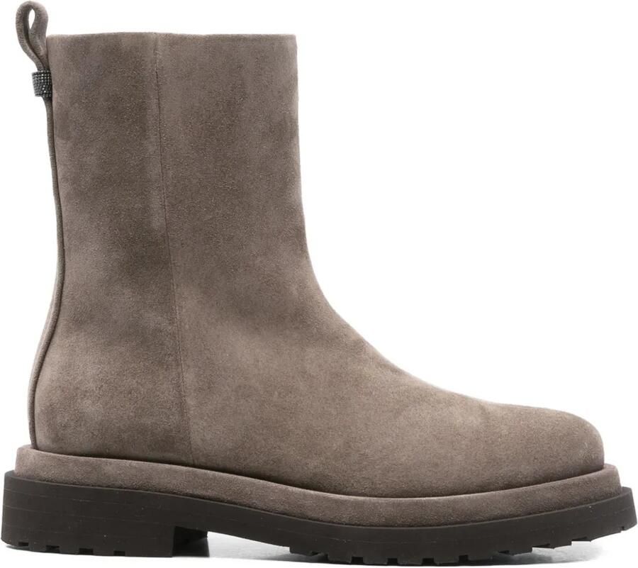 Brunello Cucinelli 30 mm suède enkellaarzen met rits Grijs