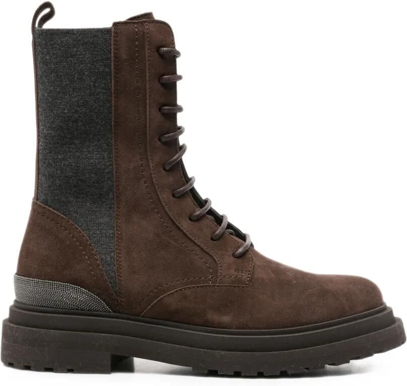 Brunello Cucinelli Combat boots met veters Bruin