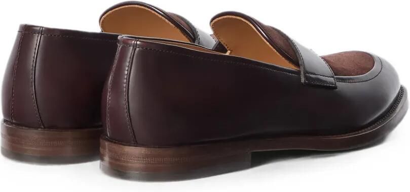 Brunello Cucinelli Gepolijste kalfsleren en suède penny loafers Bruin