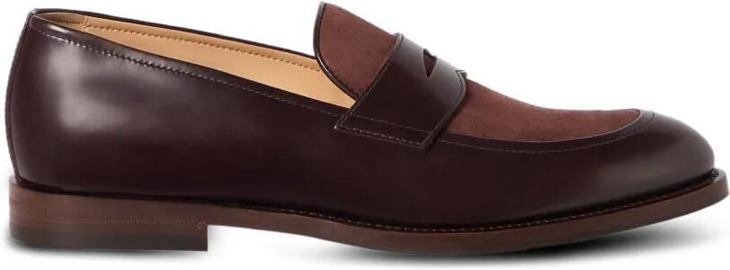 Brunello Cucinelli Gepolijste kalfsleren en suède penny loafers Bruin - Foto 5
