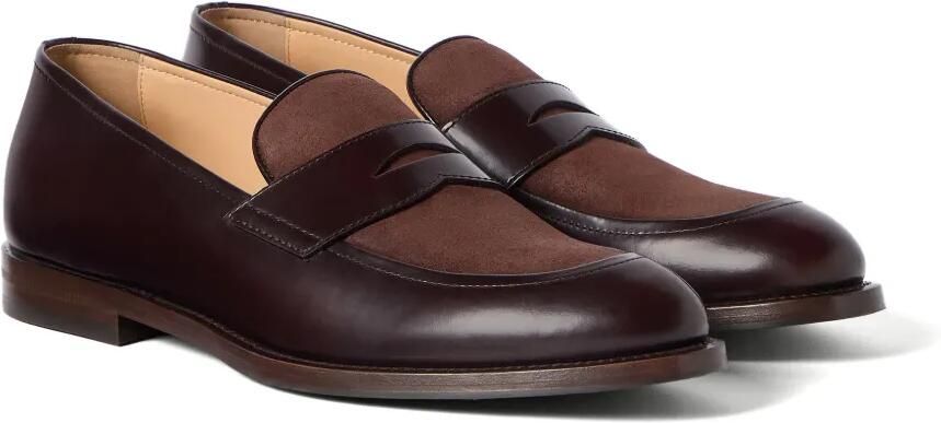 Brunello Cucinelli Gepolijste kalfsleren en suède penny loafers Bruin - Foto 4
