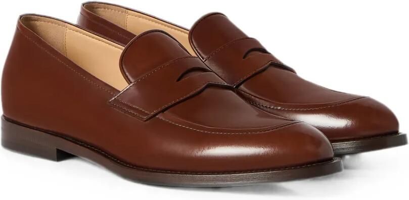 Brunello Cucinelli Gevlochten kalfsleren en gepolijste penny loafers Bruin - Foto 3