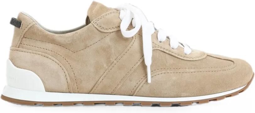 Brunello Cucinelli Kalfssuède sneakers met vlakken Beige