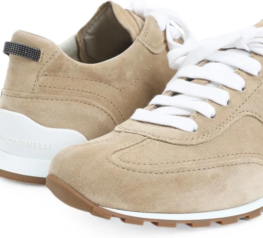 Brunello Cucinelli Kalfssuède sneakers met vlakken Beige - Foto 2