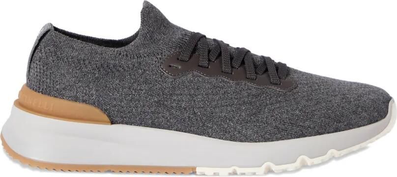Brunello Cucinelli Katoenen gebreide en semi-gepolijste kalfsleren sneakers Grijs