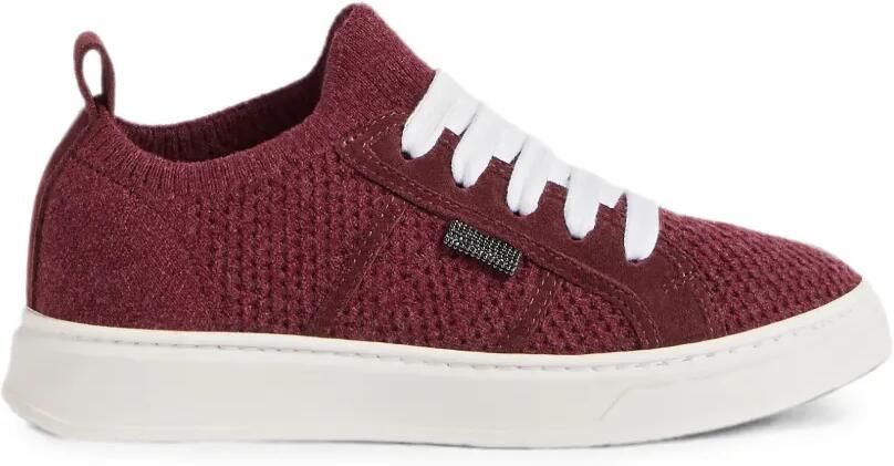 Brunello Cucinelli Kids Gebreide sneakers van sc wol kasjmier en zijde met Monili-verfraaiing Rood