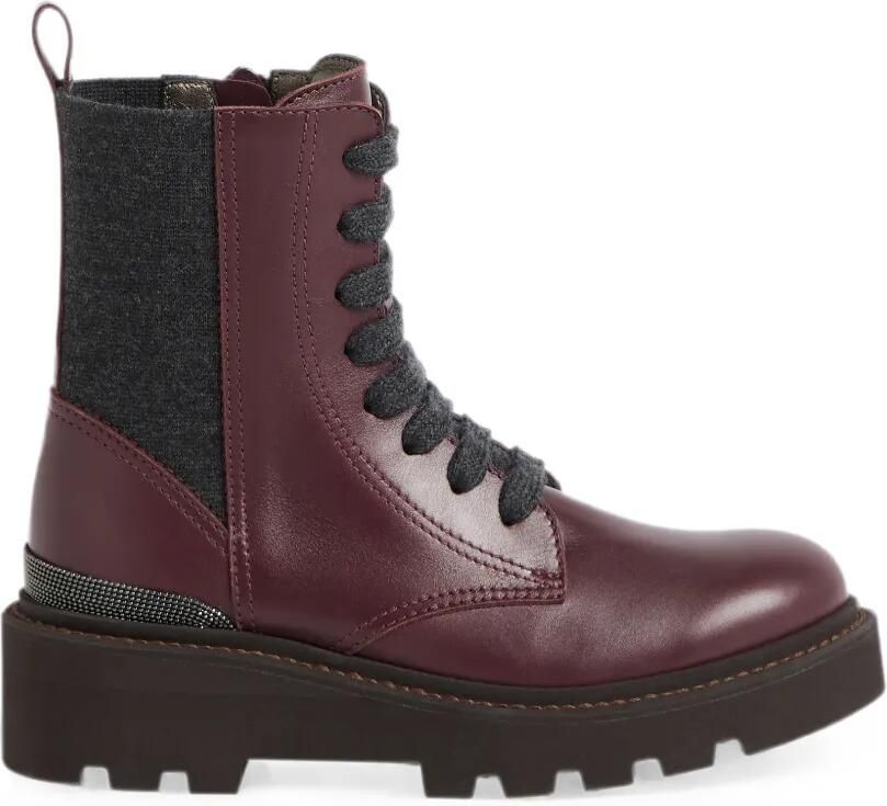 Brunello Cucinelli Kids Monili enkellaarzen met veters Rood