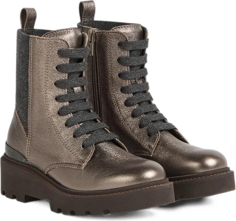 Brunello Cucinelli Kids Monili lamé leather boots Bruin