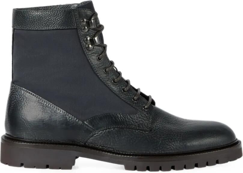 Brunello Cucinelli Laarzen van verweerd kalfsleer en gewaxt nylon Blauw