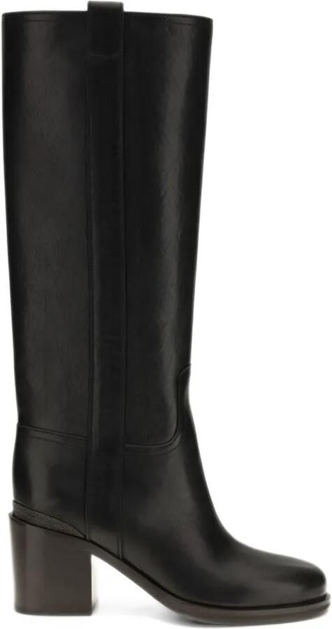Brunello Cucinelli leather knee-high boots Zwart