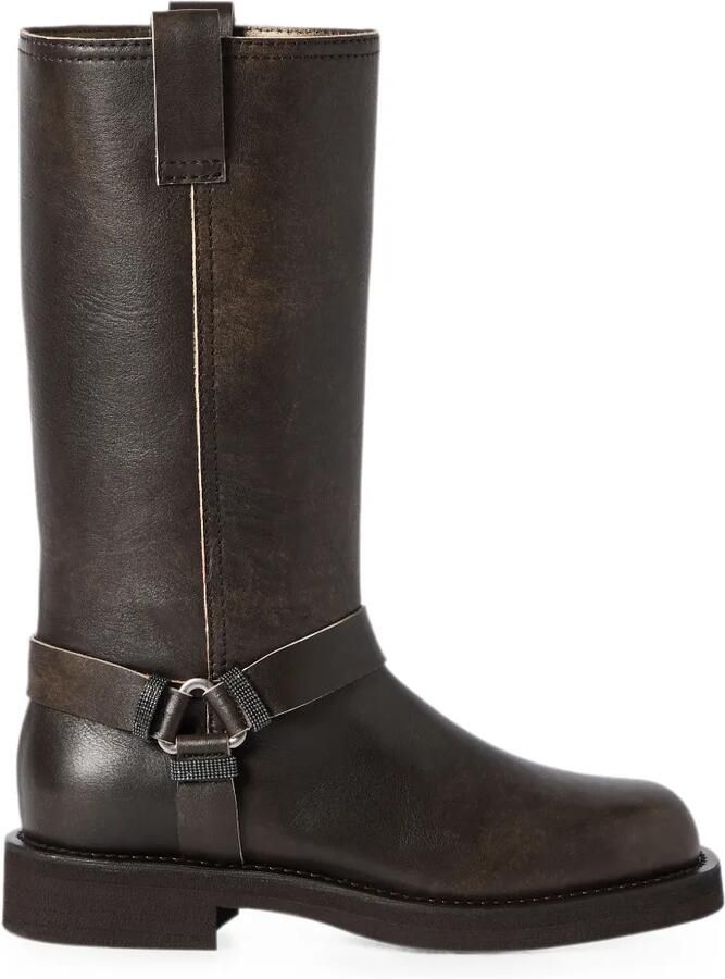 Brunello Cucinelli Leren bikerlaarzen met glanzende lussen Bruin