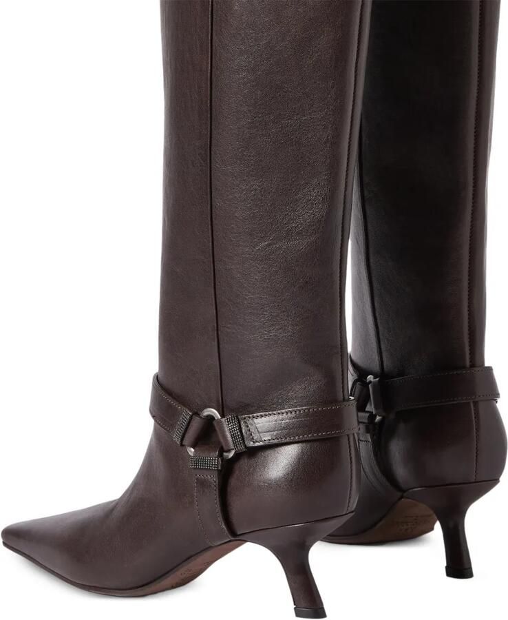 Brunello Cucinelli Leren City laarzen met glanzende lussen Bruin - Foto 2