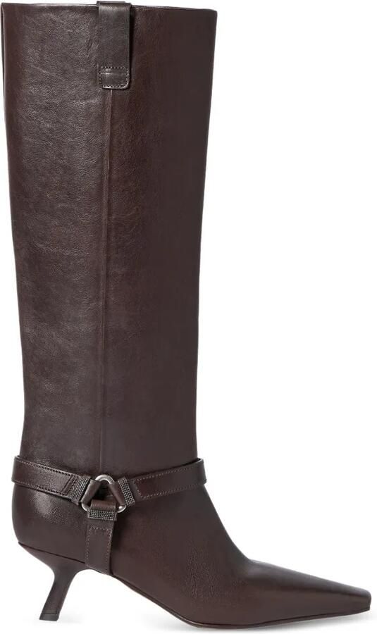 Brunello Cucinelli Leren City laarzen met glanzende lussen Bruin - Foto 4