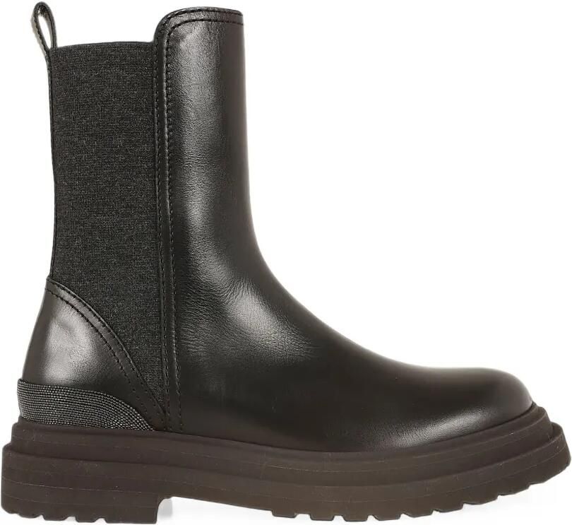 Brunello Cucinelli Leren enkellaarzen met Monili-afwerking Bruin