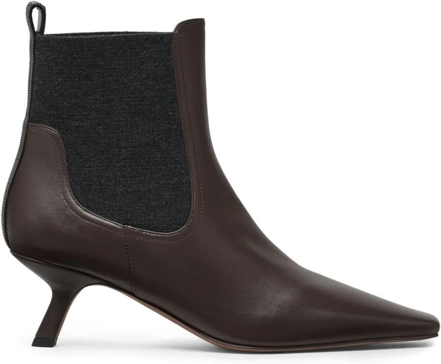 Brunello Cucinelli Leren enkellaarzen met monili detail Bruin