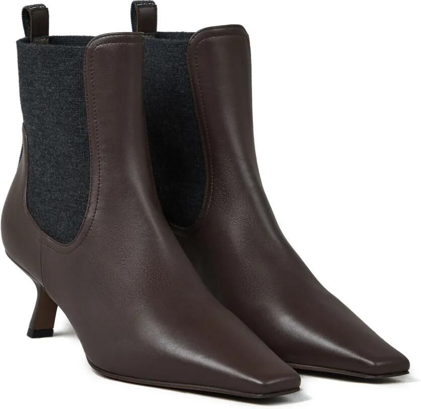 Brunello Cucinelli Leren enkellaarzen met monili detail Bruin - Foto 3