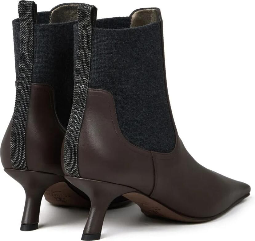 Brunello Cucinelli Leren enkellaarzen met monili detail Bruin - Foto 4