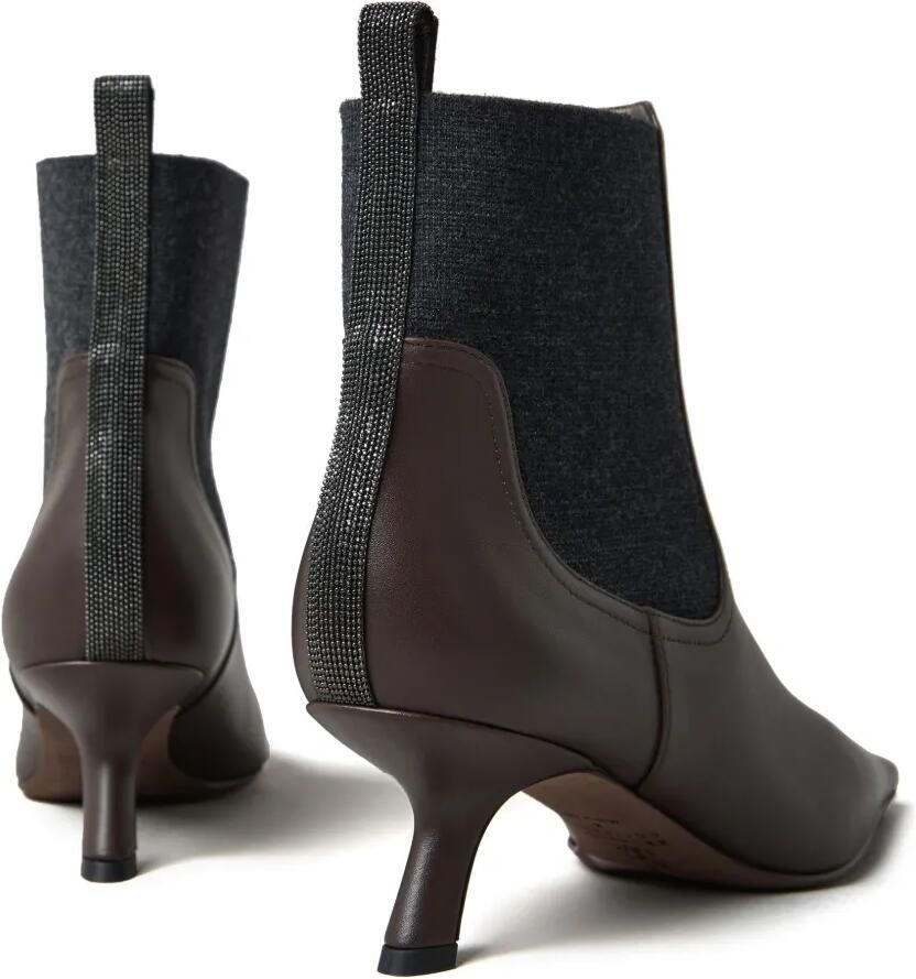 Brunello Cucinelli Leren enkellaarzen met monili detail Bruin - Foto 2