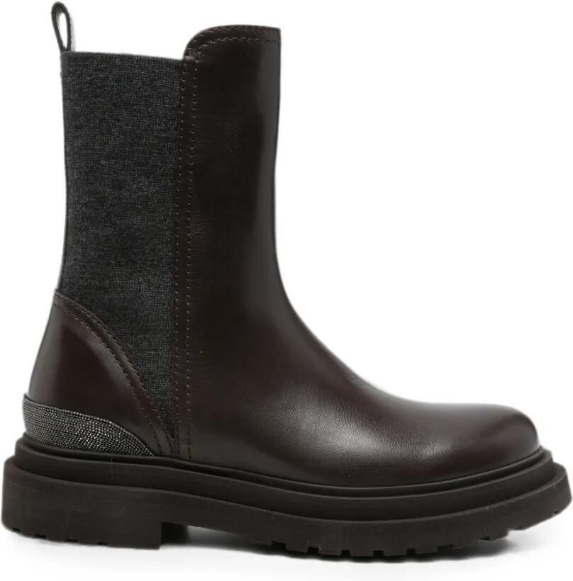 Brunello Cucinelli Leren enkellaarzen met monili detail Bruin