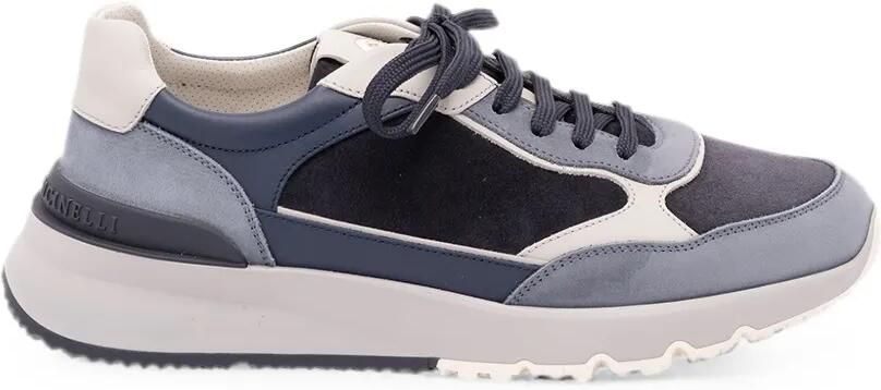 Brunello Cucinelli Leren sneakers met vlakken Blauw